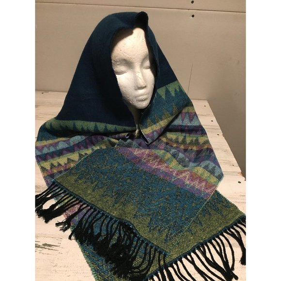 D&Y Better Than Cashmere green blue yellow 12”x68” geometric pattern scarf - Picture 1 of 5